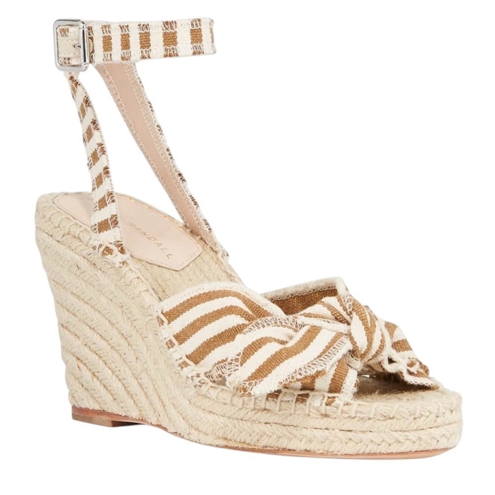 Loeffler Randall - Tessa Bow Canvas Brown Striped Espadrille 4” Wedge Sz 10